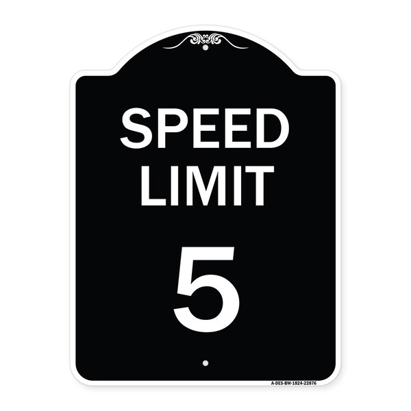 Signmission Speed Regulation Speed Limit 5 Mph Heavy-Gauge Aluminum Architectural Sign, 24" x 18", BW-1824-22876 A-DES-BW-1824-22876 - main